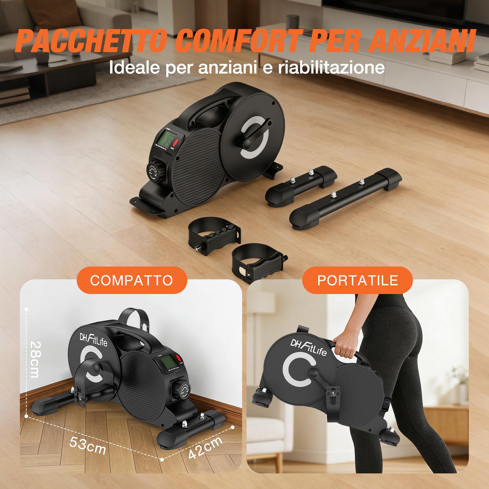 DH FitLife 2026 Pedaliera Magnetica 16 Livelli per Casa, Mini Cyclette da Scrivania con Display, Silenziosa e Antiscivolo, Allenamento Gambe a Basso Impatto, Anziani e Riabilitazione, Fino a 220 kg