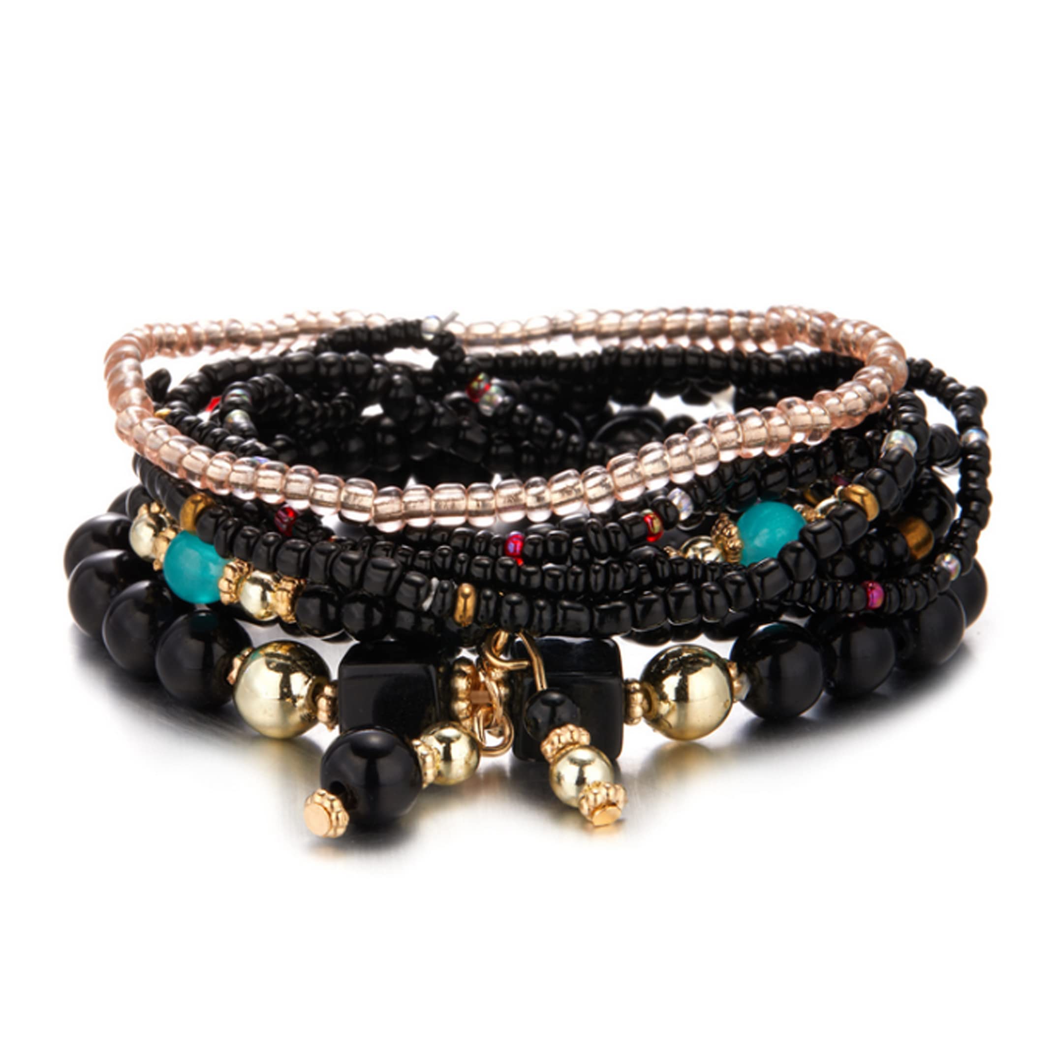 CFWSHJ Bracciale Elasticizzato con Perline Multistrato da Donna Braccialetti con Perline impilabili Bohemien Bracciale con Perline Elasticizzate Boho