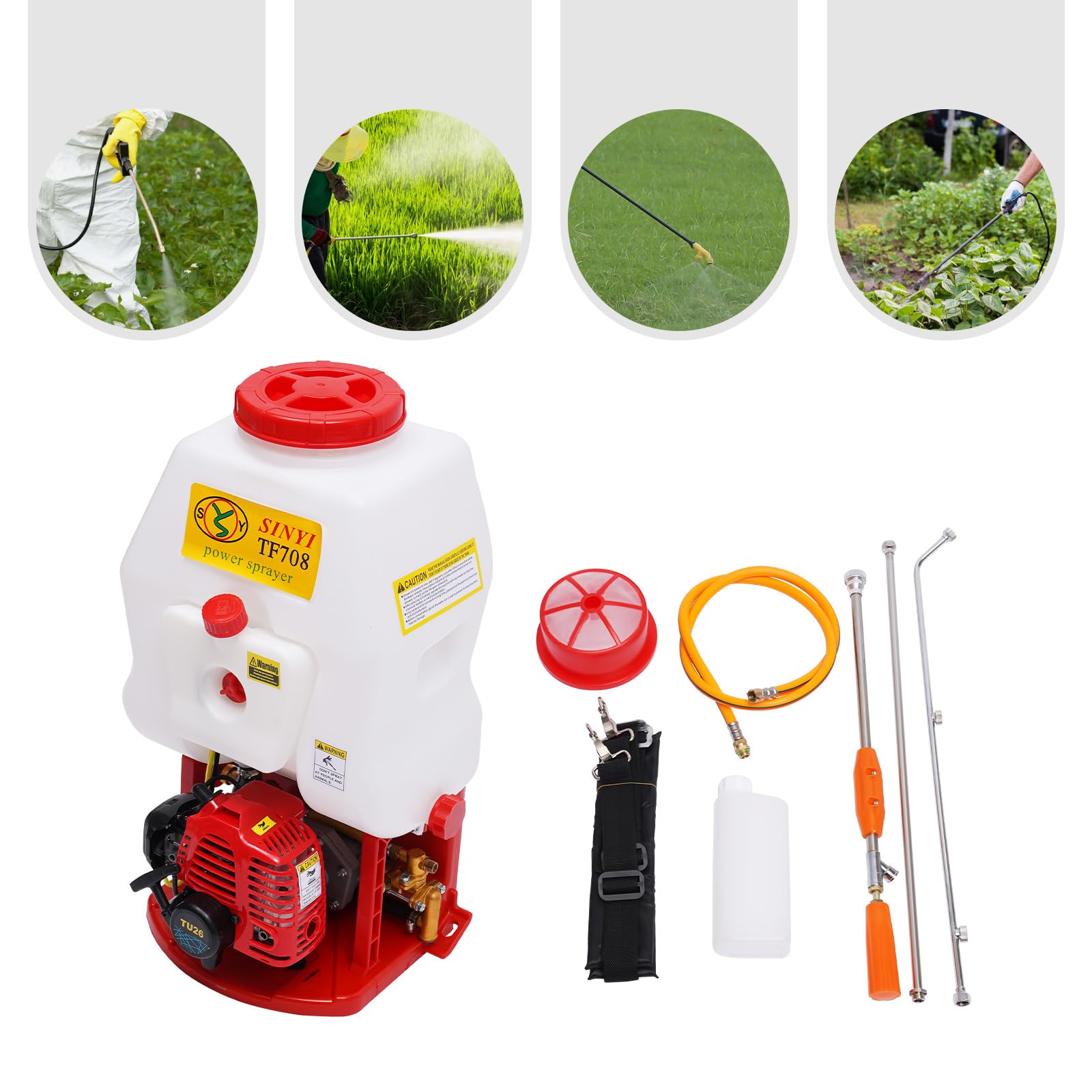 Spryskiwacz spalinowy, 20 l, 2-suwowy, 25,4 cc, wysokociśnieniowy opryskiwacz z pistoletem natryskowym i drążkiem przedłużającym, przenośna opryskiwacz ogrodowy do rolnictwa, sadu, ogrodu, zwalczania