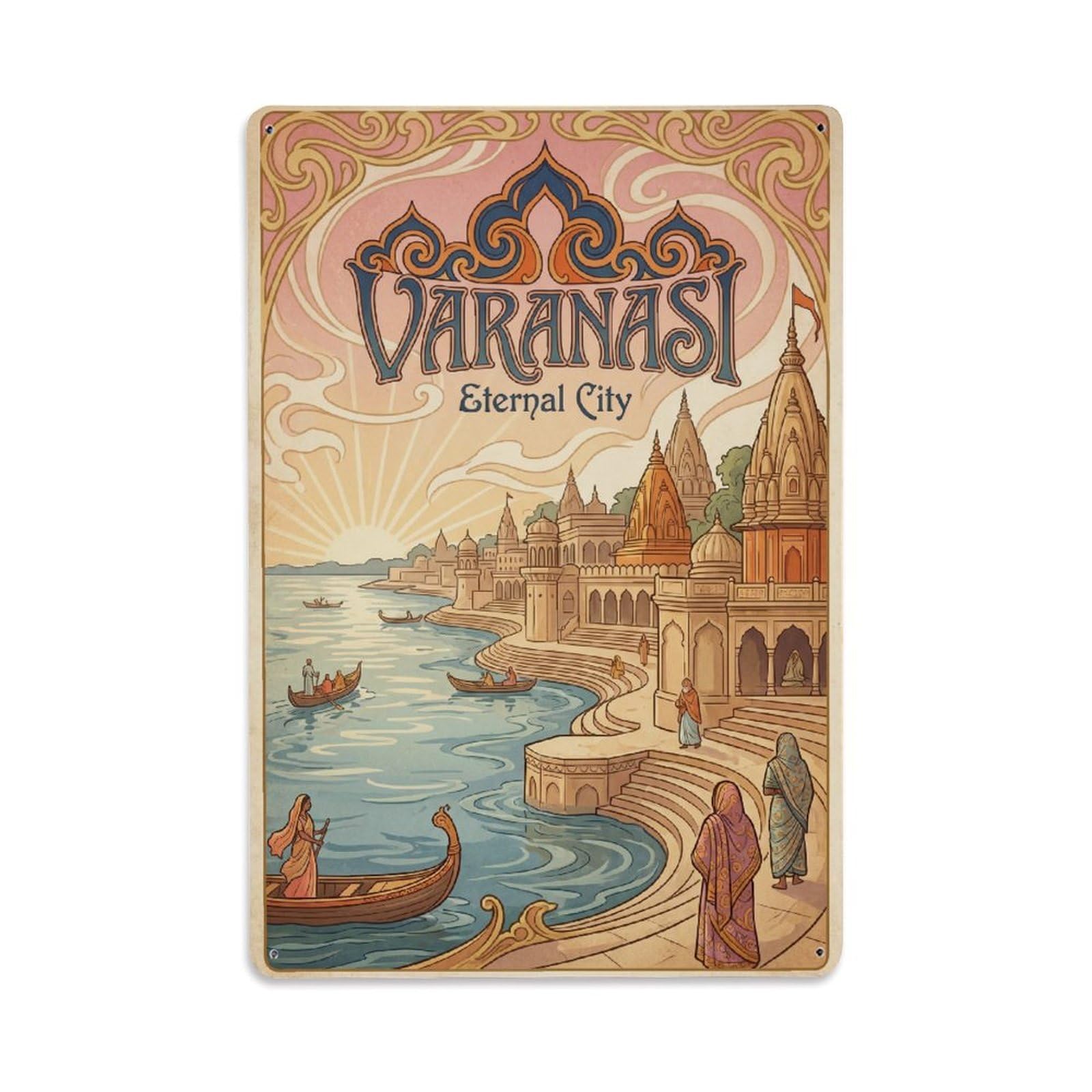 Huiyhb 8X12inch(20X30cm) Vintage Travel India Varanasi Metal Tin Sign