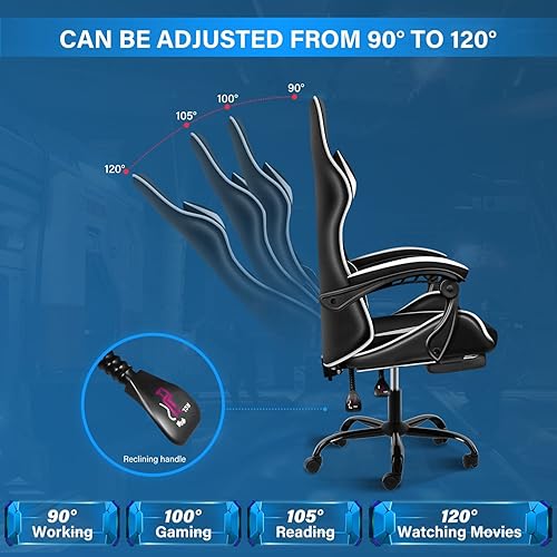 Miniatura 19 de YSSOA Silla de juegos, silla de jugador grande y alta, silla giratoria ajustable estilo carreras, sillas ergonómicas de videojuegos con Rojo