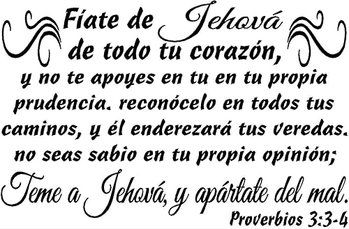 byyoursidedecal Adhesivos de pared españoles Trust decorativo para pared Jehová, y apártate del mal Proverbios 3:3-4 Despegar y pegar Mensajes