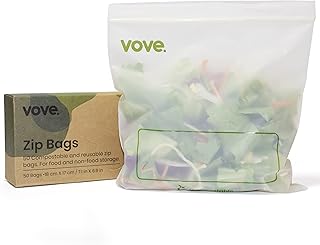 Vove | Bolsas biodegradables con cierre de cremallera | 50 bolsas | xx litros | Ecológico | Cocina