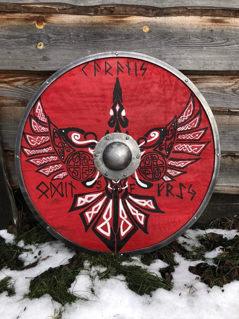 Bouclier de bataille nordique corbeau, décoration murale viking, armure nordique, cadeau pour lui, bouclier en bois, décoration médiévale verte, vert, 61 cm