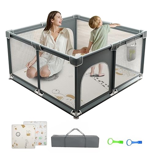 Corralito para bebés de 50 x 50 pulgadas con alfombrilla de 0.8 pulgadas de grosor, corralito de juegos para bebés, corralito para niños pequeños de