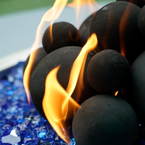 Miniatura 106 de Skyflame Juego de 6 bolas de fuego de cerámica, juego de 6 piedras redondas para fogatas o accesorios de chimeneas de interior y exterior, 5 Gris
