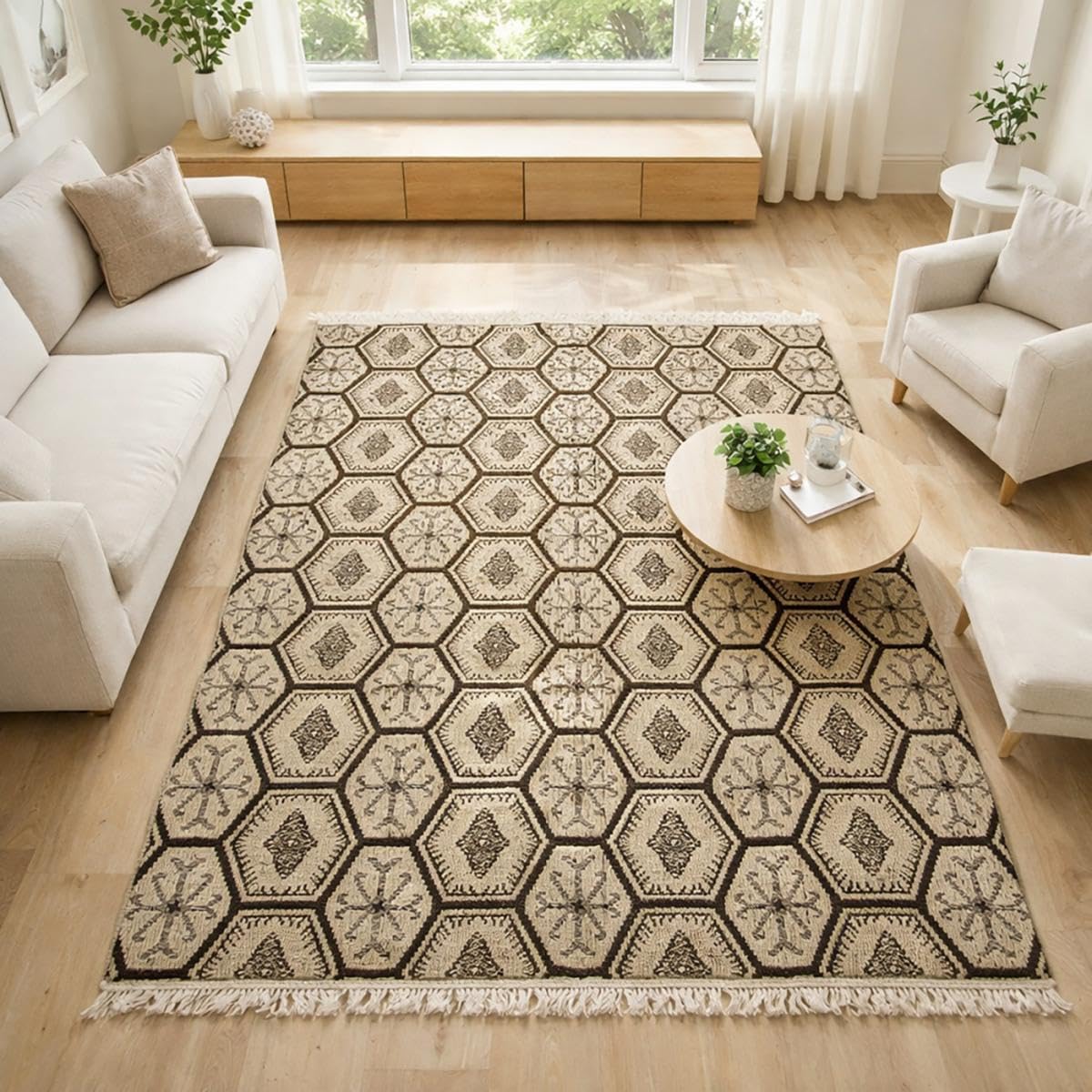 Tapis Kilim 200x290 MALSA Reversible Gris Fait Main en Laine Certification Care and Fair idéal pour Salle à Manger
