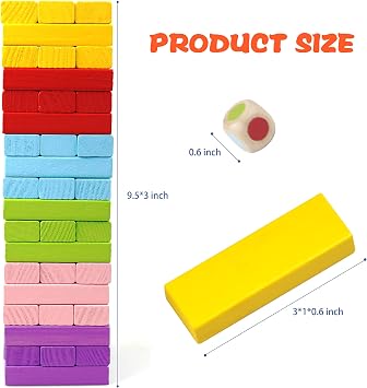 Gentle Monster Wooden Colorful Stacking Board Games Builing Blocks for Kids Boys Girls, 54 Pcs Wood Balancing Blocks Montessori Toy Gift for Kids, Classic Game for Party with Storage Bag