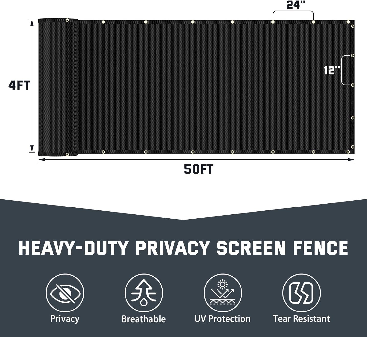 Kesfitt Chain Link Fence Privacy Screen 4x50FT, 90% Privacy Outdoor Fence Cover with Brass Grommets, 170GSM HDPE Privacy Fence Screen, Wind & UV Resistant, Easy Install for Backyard, Pool & Yard