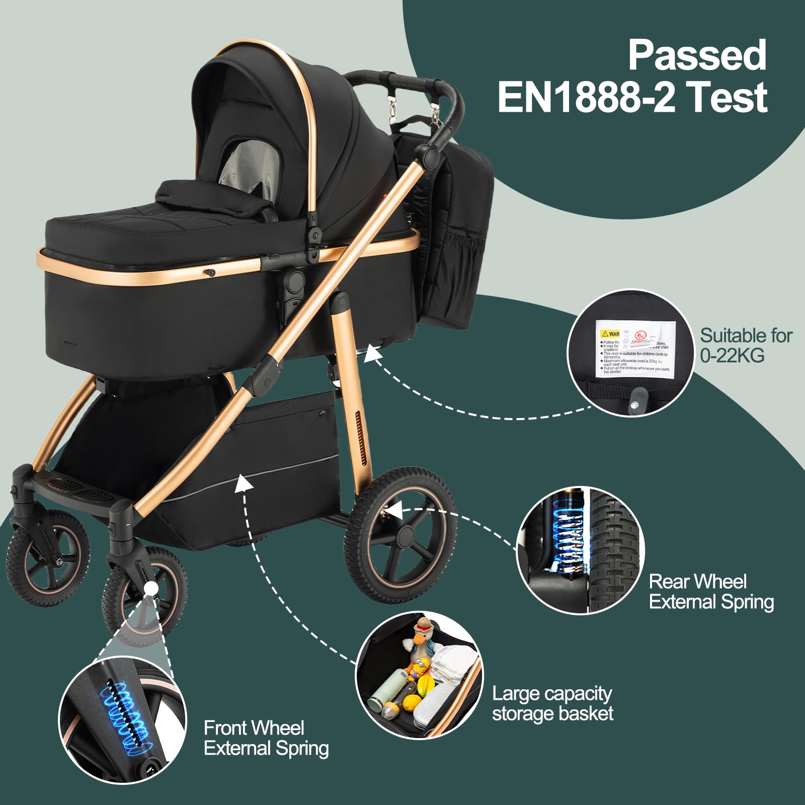 Passeggino 3 in 1,Passeggino Fronte Mamma da Viaggio con Manico Regolabile,Passeggini e Carrozzine Convertibili, Per 22 kg, 0-4 Anni(Beige)