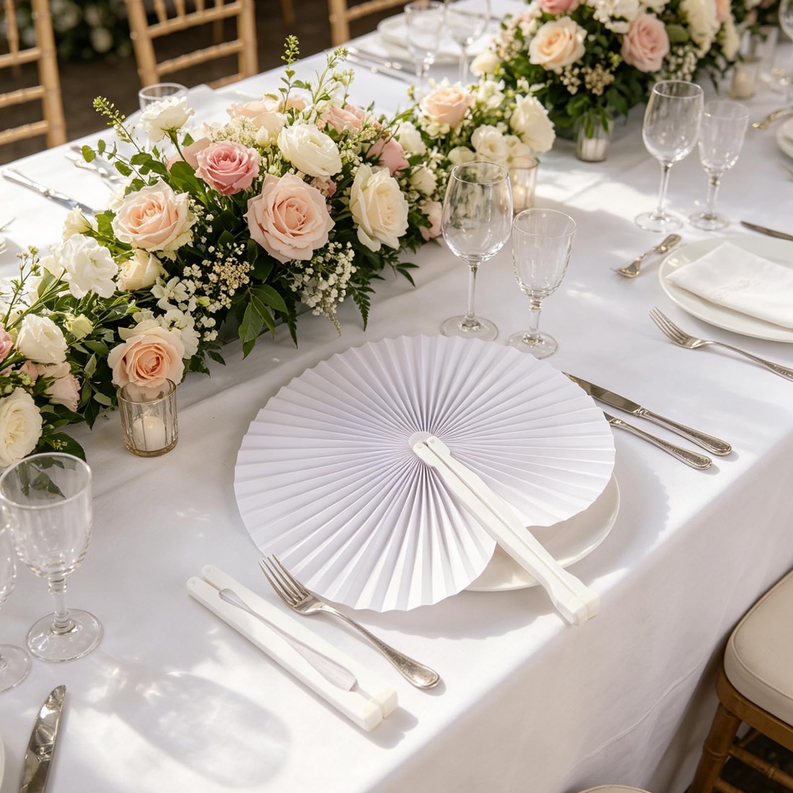 KEYIDO Lot de 60 Éventail Mariage Lot Eventails Blanc Eventail Papier a Decorer Invité Baptême et Fête Peinture Calligraphie Éventails Japonais Poche Pliante