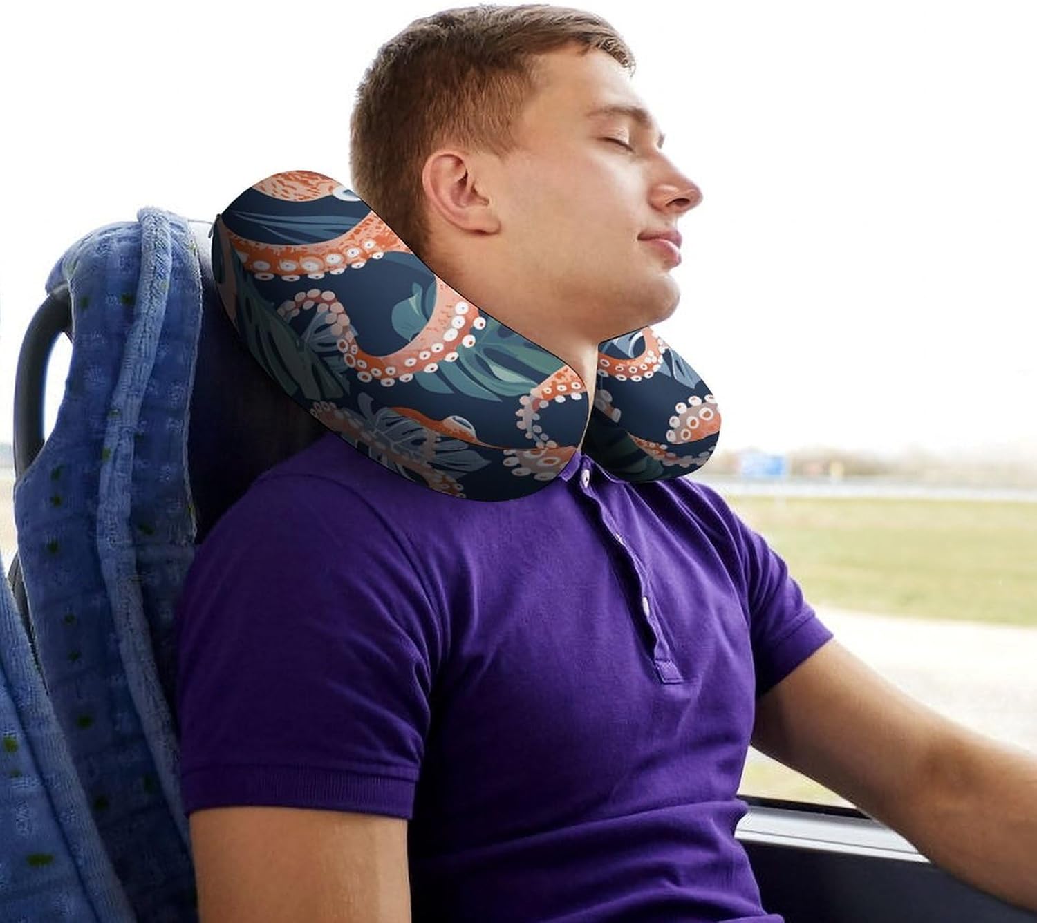 Sea Octopus Hawaiian Pattern Funny Travel Pillow U Shaped Memory Foam Neck Pillows Portable for Flight Car Home Office