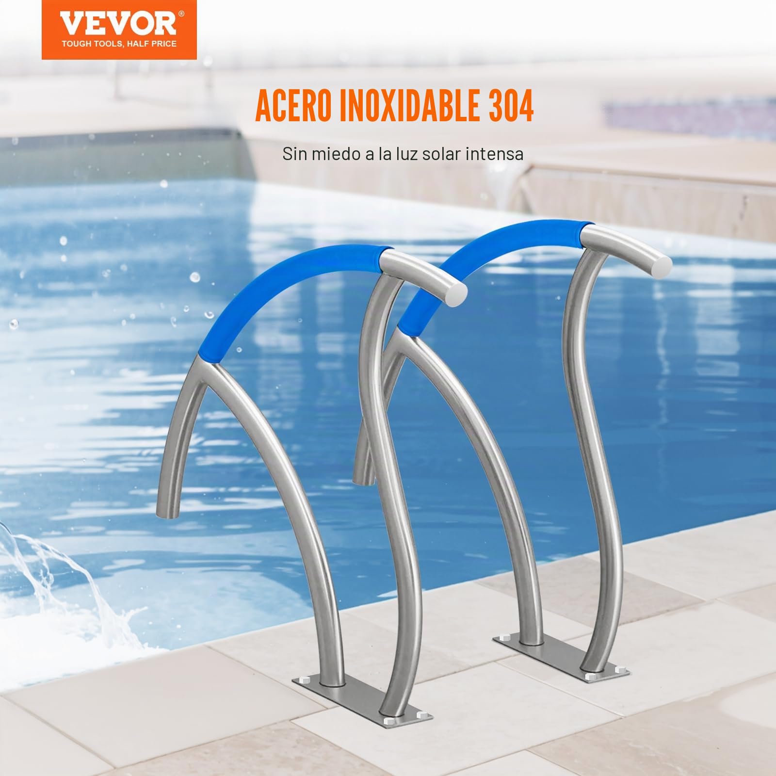 VEVOR Barandilla para Piscina 762x762 mm Pasamanos para Piscina de Acero Inoxidable con Placa Base 2 Piezas Barra de Seguridad Antioxidante para Piscinas, Interiores, Exteriores, Terrazas, Spas
