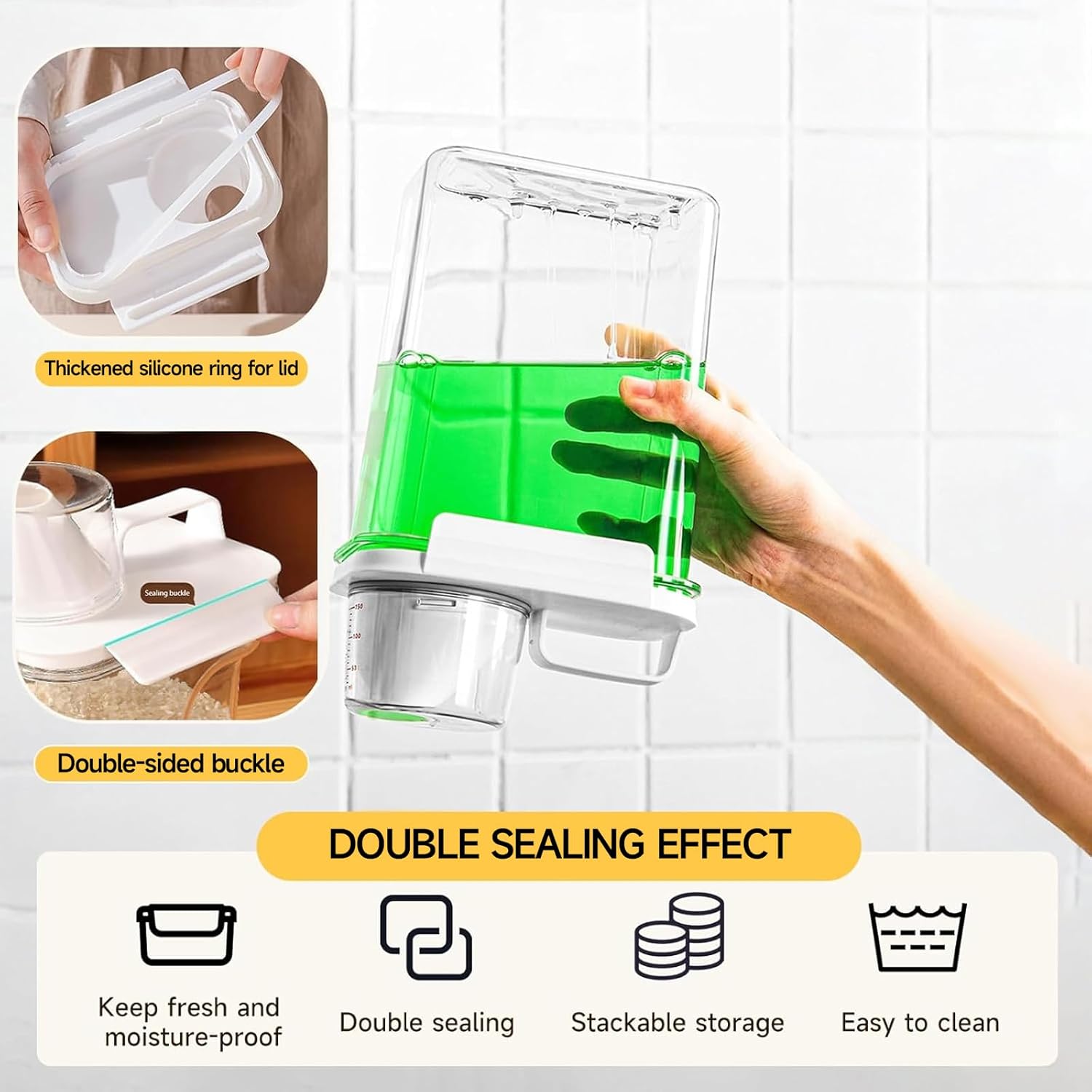 Storage Cereal Organizers Containers Sets,Food Grade BPA free PET Material Reusable，Airtight food storage containers with lids， kitchen organizers and storage Total(2 pcs 2300ml 2 pcs 1100ml) - Image 4