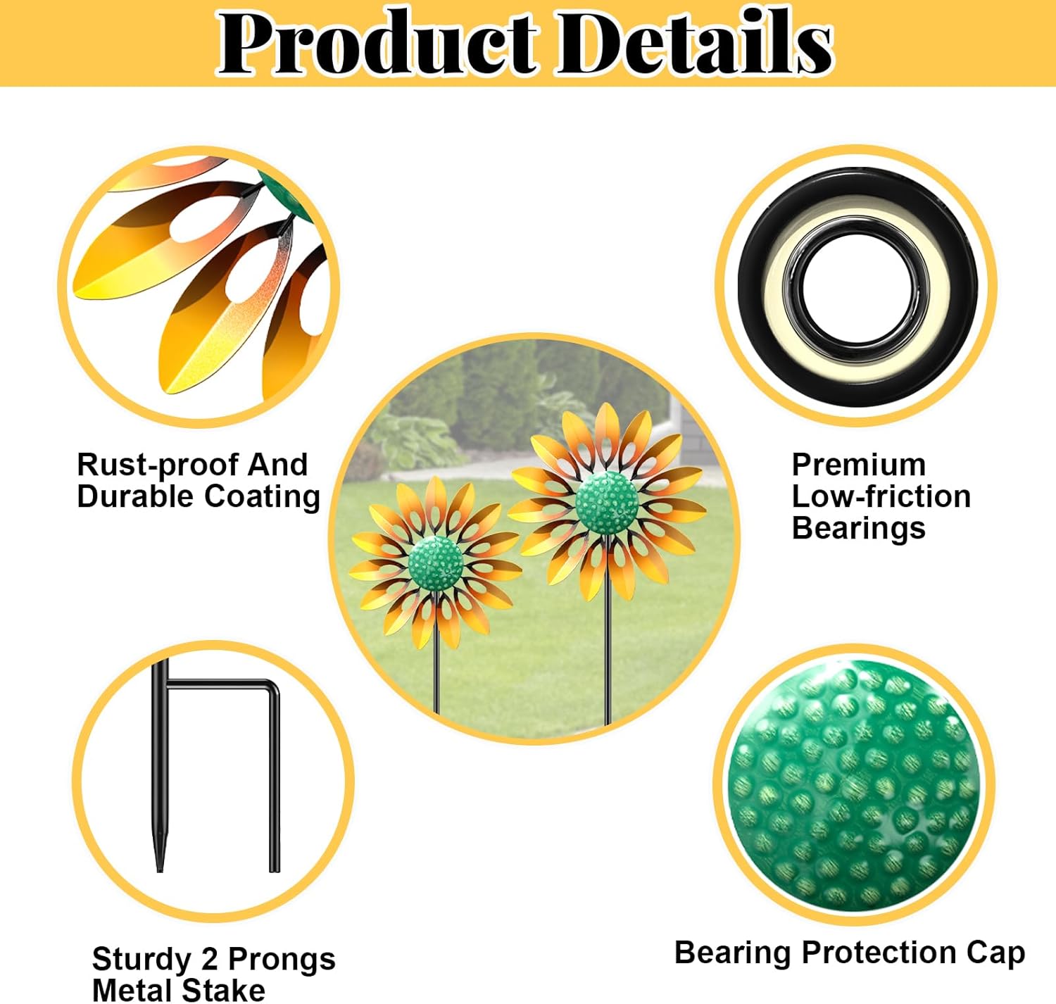 2PCS Sunflower Wind Spinner Small Hummingbird Bath Birdfeeder Bowl Garden Decor for Outdoor Yard Lawn