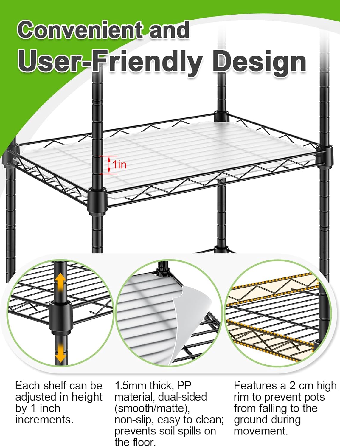 Abimars 5-Tier Mini Greenhouse with Caster Wheels, Each Shelf Height Adjustable Metal Plant Shelf with PVC Cover for Seed Starting Trays, Seedling Pots, Plant Pots, 11x16x57inch