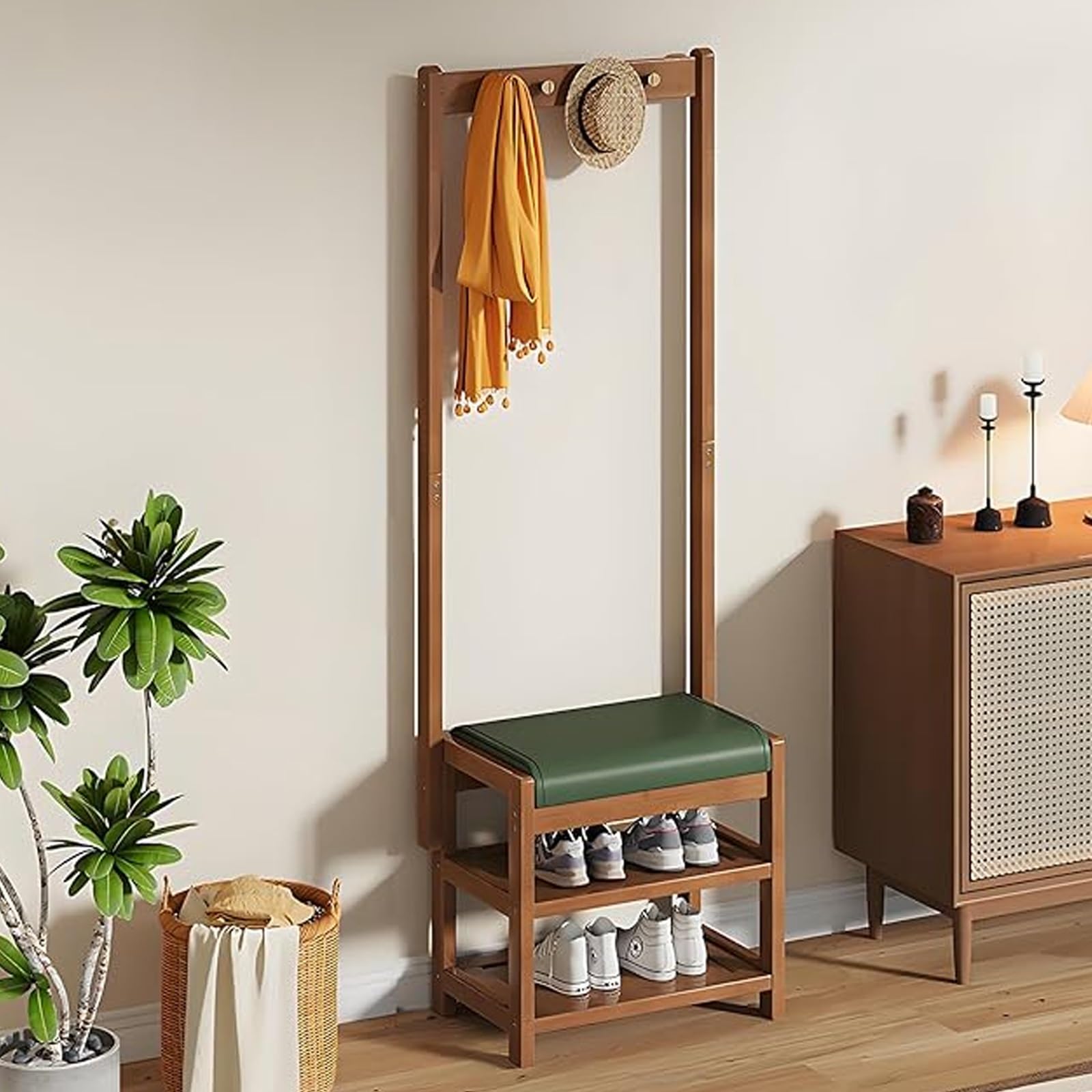 GHFXSCV 3-in-1 Hall Tree with Bench & Shoe Sto, Freestanding Entryway nizer with Soft Cush, Mudroom Fur for Hallway, Green, 52x30x172cm - & Functal