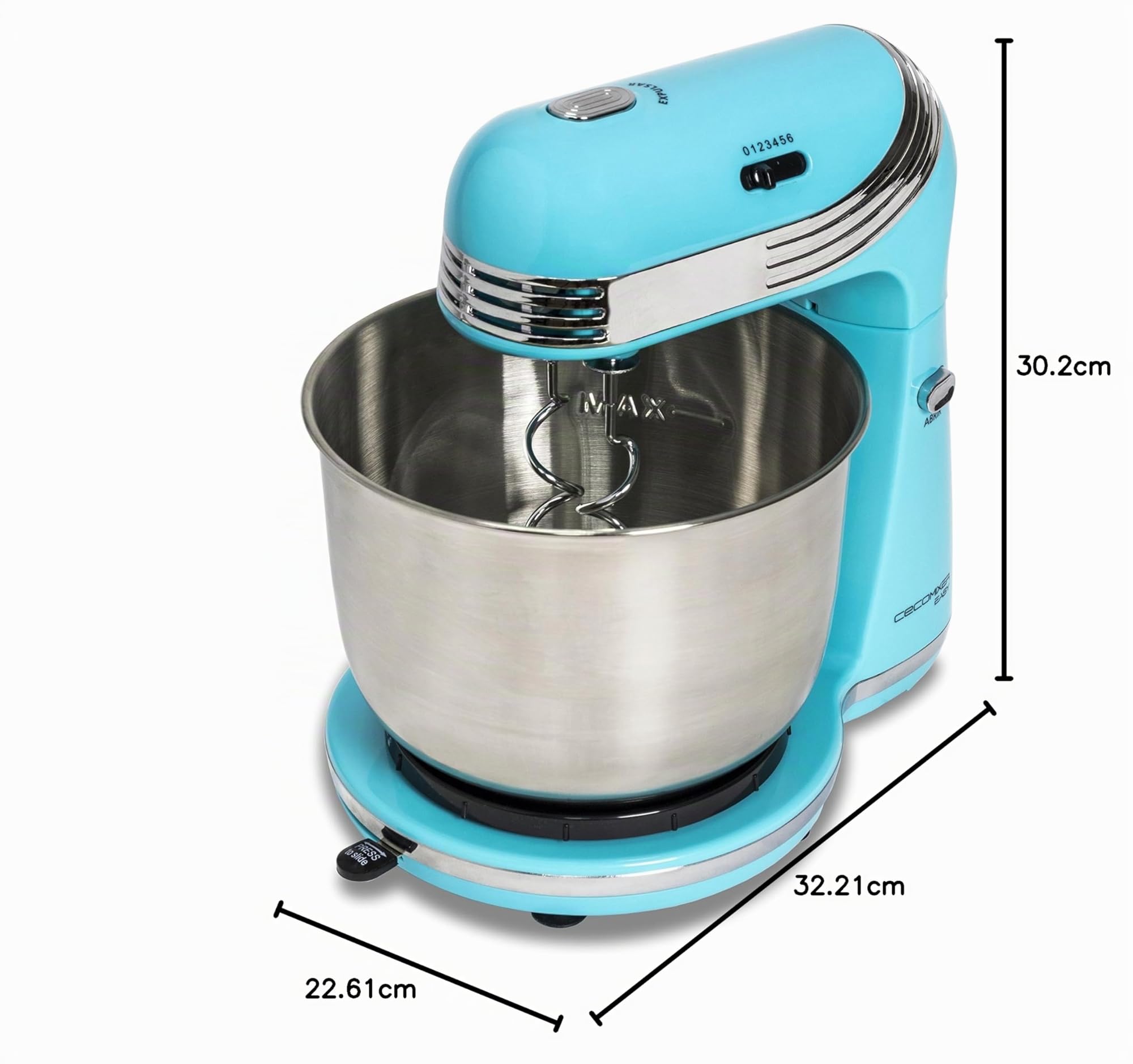 Cecotec Küchenmaschine Cecomixer Easy. 250 W, oszillierende Bewegung, 3L Fassungsvermögen, Edelstahlschüssel, 5 Funktionen: Kneten, Schlagen, Mischen, Montieren, Emulgieren, 6 Geschwindigkeiten, Blau