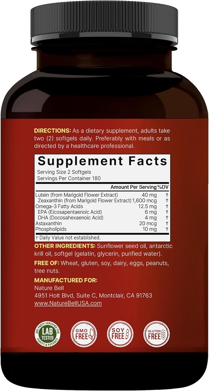 Lutein 40mg + Zeaxanthin 1,600mcg, 360 Softgels | 4-in-1 Formula with Astaxanthin, Omega-3 & Phospholipids | Marigold Flower Extract | Supports Eye, Brain & Vision Health | Non-GMO, Gluten Free - Image 7