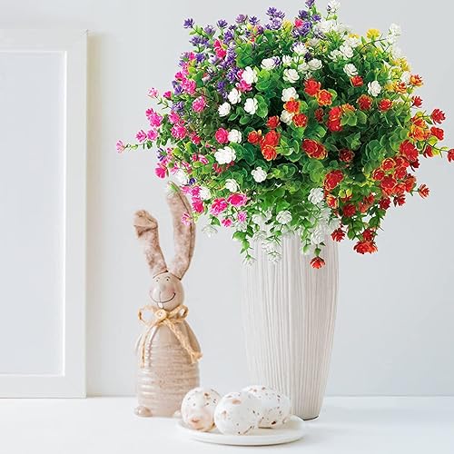 Miniatura 5 de CYANLUX Flores artificiales para exteriores, resistentes a los rayos UV, plantas de boj arbustos, paquete de 12, vegetación de plástico sintético