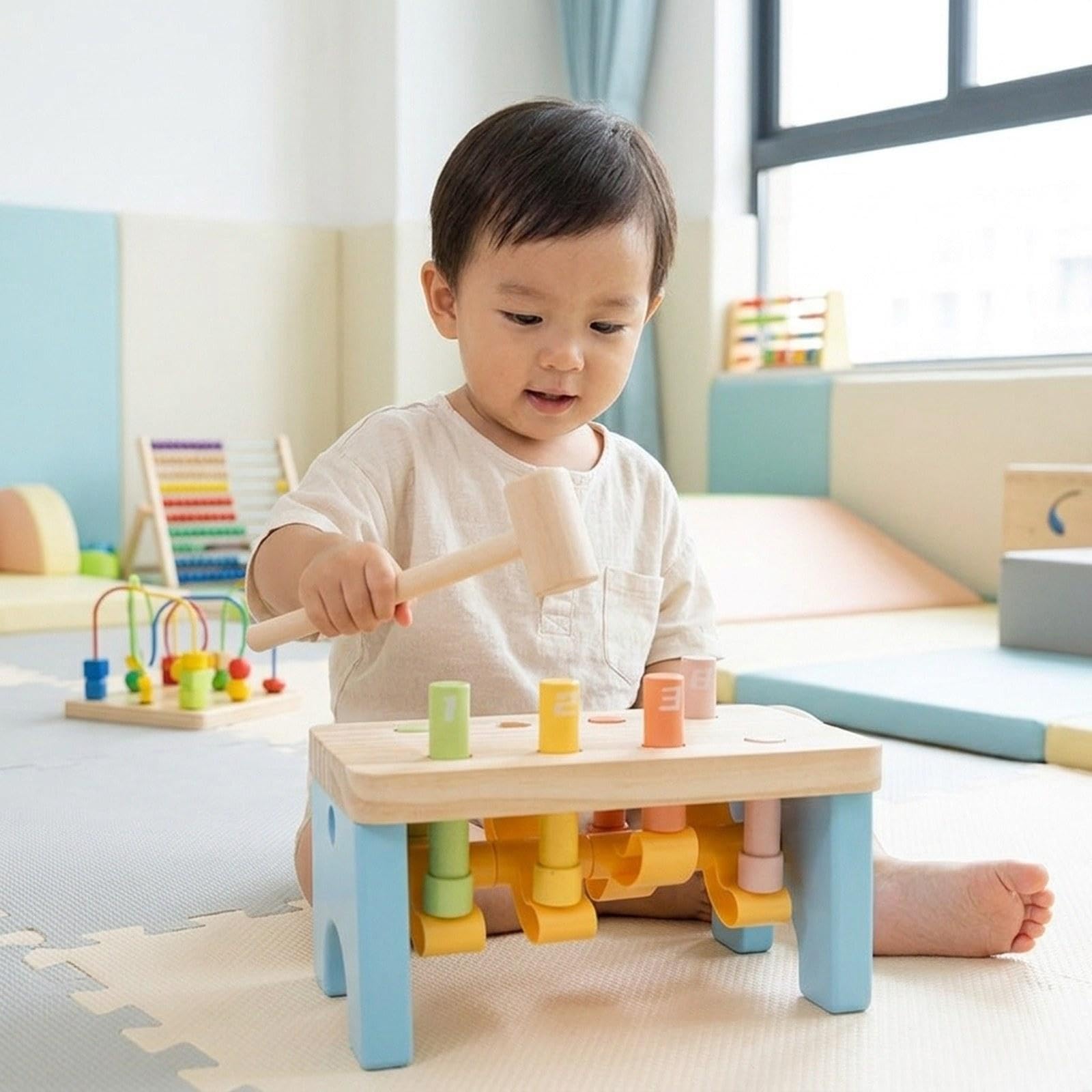 Klopfbank Aus Holz, Spielzeug mit Holzklöppeln, Lernspielzeug für Vorschulkinder, Koordination, Feinmotorik, Zahlenerkennung, Hand Augen Entwicklung,
