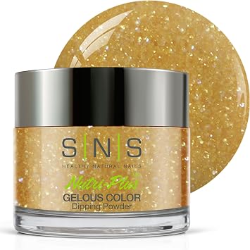 Snsネイルディップパウダー、ジェルカラーディッピングパウダー - シャンパンイエローメタリック/ゴールド、シマー - 長持ちするディップネイルカラーは14日間持続 - 低臭気&uvランプ不要 - 1オンス