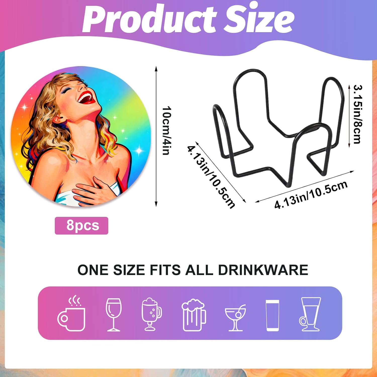 Set of 8 Taylor Wood Coasters with Holder,Singer Diamond Art Painting Wooden Coasters for Table Protection Drink Cup Cork Base Farmhouse Housewarming Gifts Decor for Swifties Fans Music Lovers - Image 2