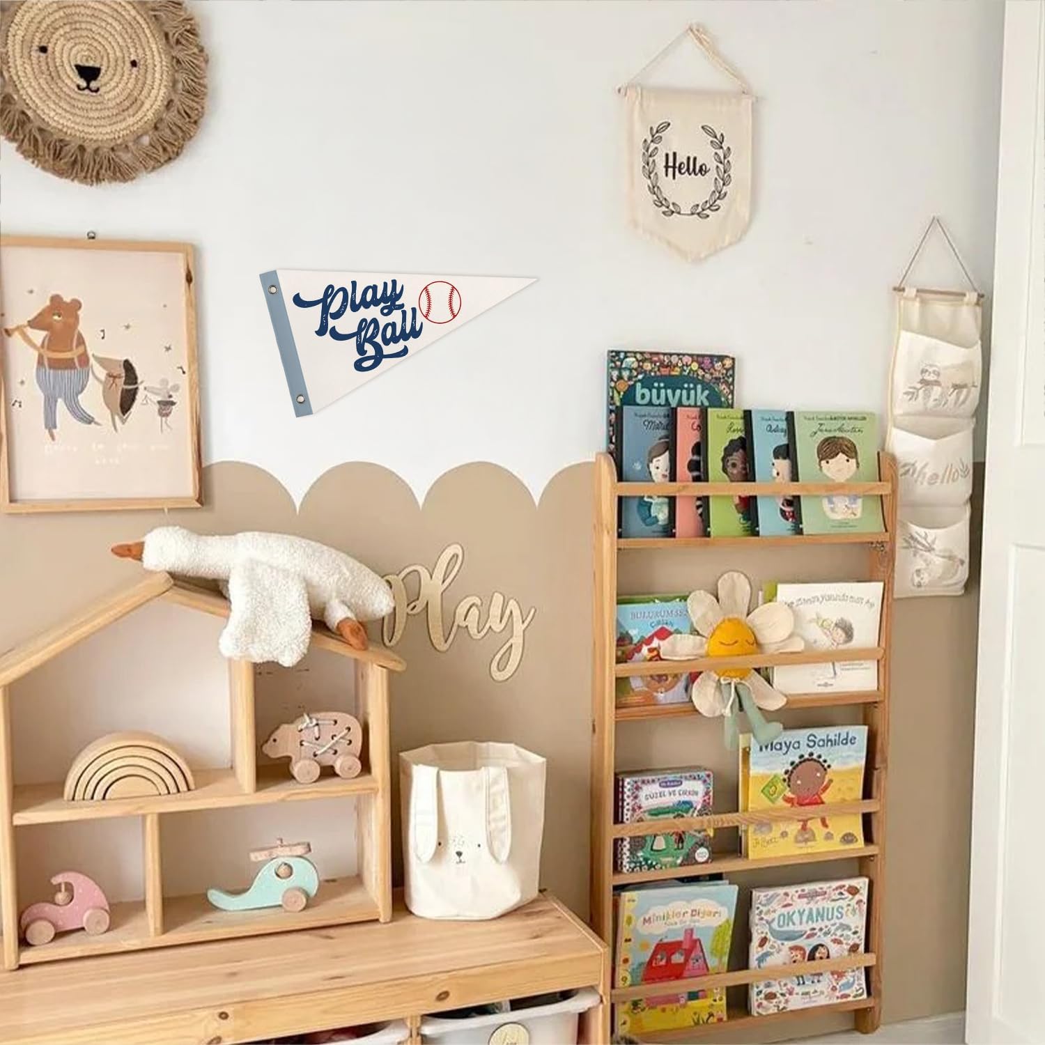 Baseball Pennant Banner Sports Nursery Playroom Wall Decor 8x14 Inch