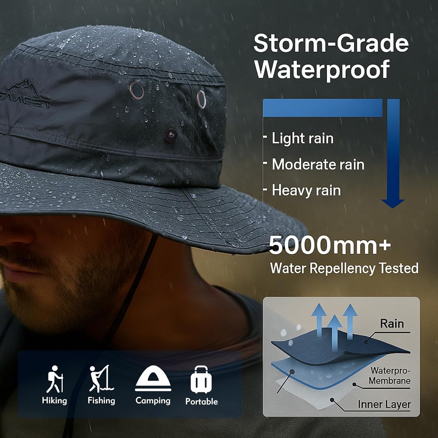 TOP-EX Waterproof Rain XL XXL Large Size Oversized Mens Sun Hats Fishing Bucket Boonie Beach UV Protection Wide Brim - Image 2