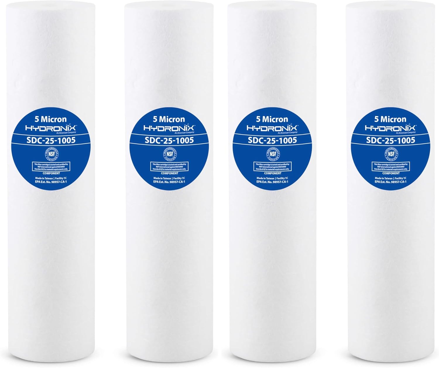 Hydronix SDC-25-1005 Whole House RO Reverse Osmosis Sediment Water Filter Cartridge 2.5" x 10" - 5 Micron (4 Pack)