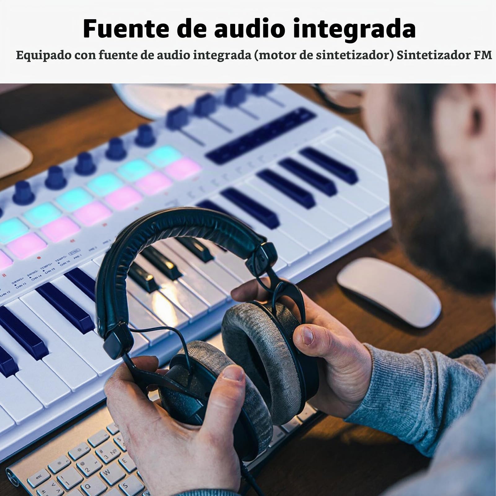 Btuty 37 Keys MIDI Keyboard Música Controlador de Producción de Música MIDI con 16 RGB TOMPLES 8 BOTONES 4 Reguladores Syntesizador Incorporado para Producción Musical en Camino