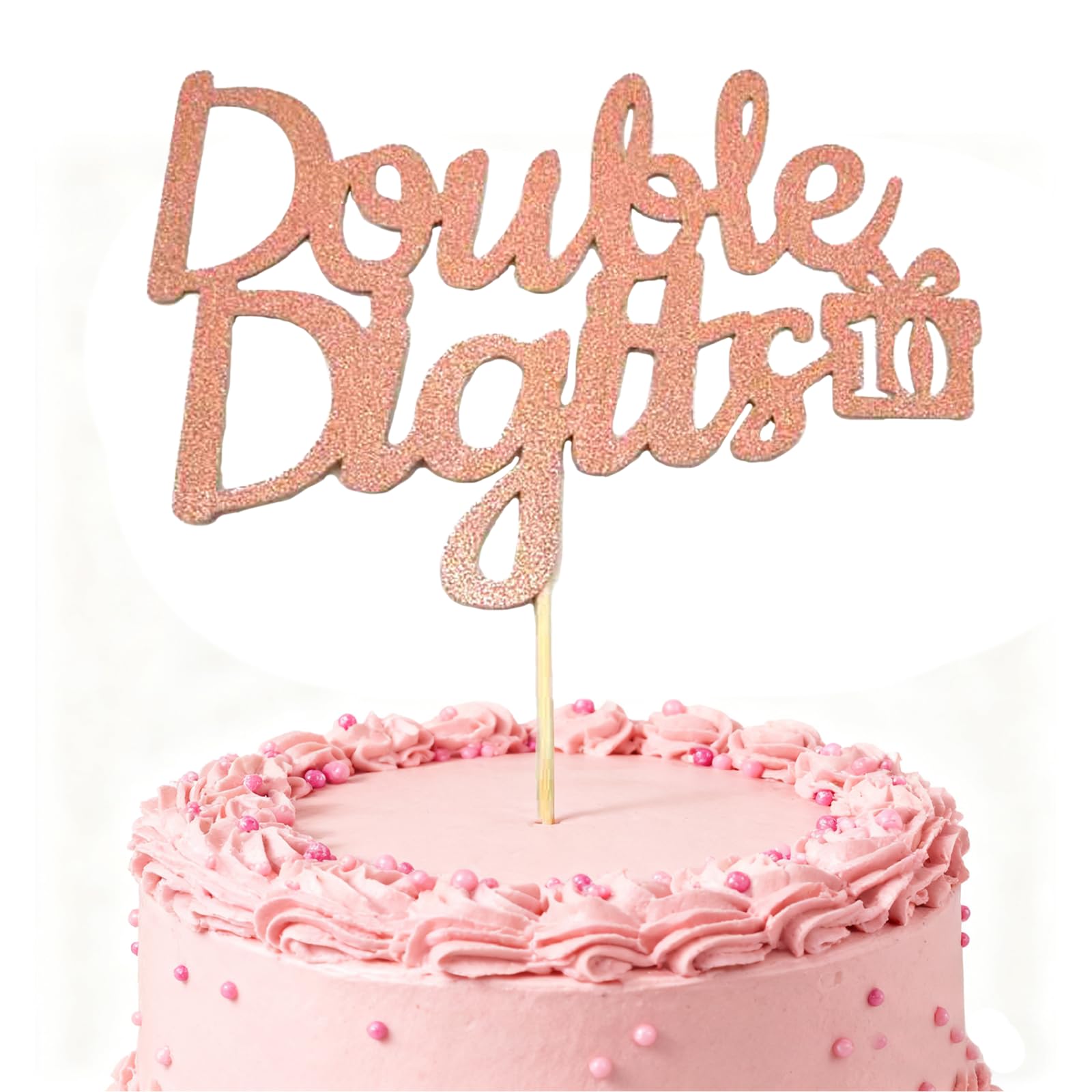 VGRDTW Double Digits 10th Birthday Decorations, 10th Birthday Cake Topper, Happy 10th Birthday Cake Topper - Rose Gold Glitter Double 10 Digits Sign, Ready to Use Cake Decoration
