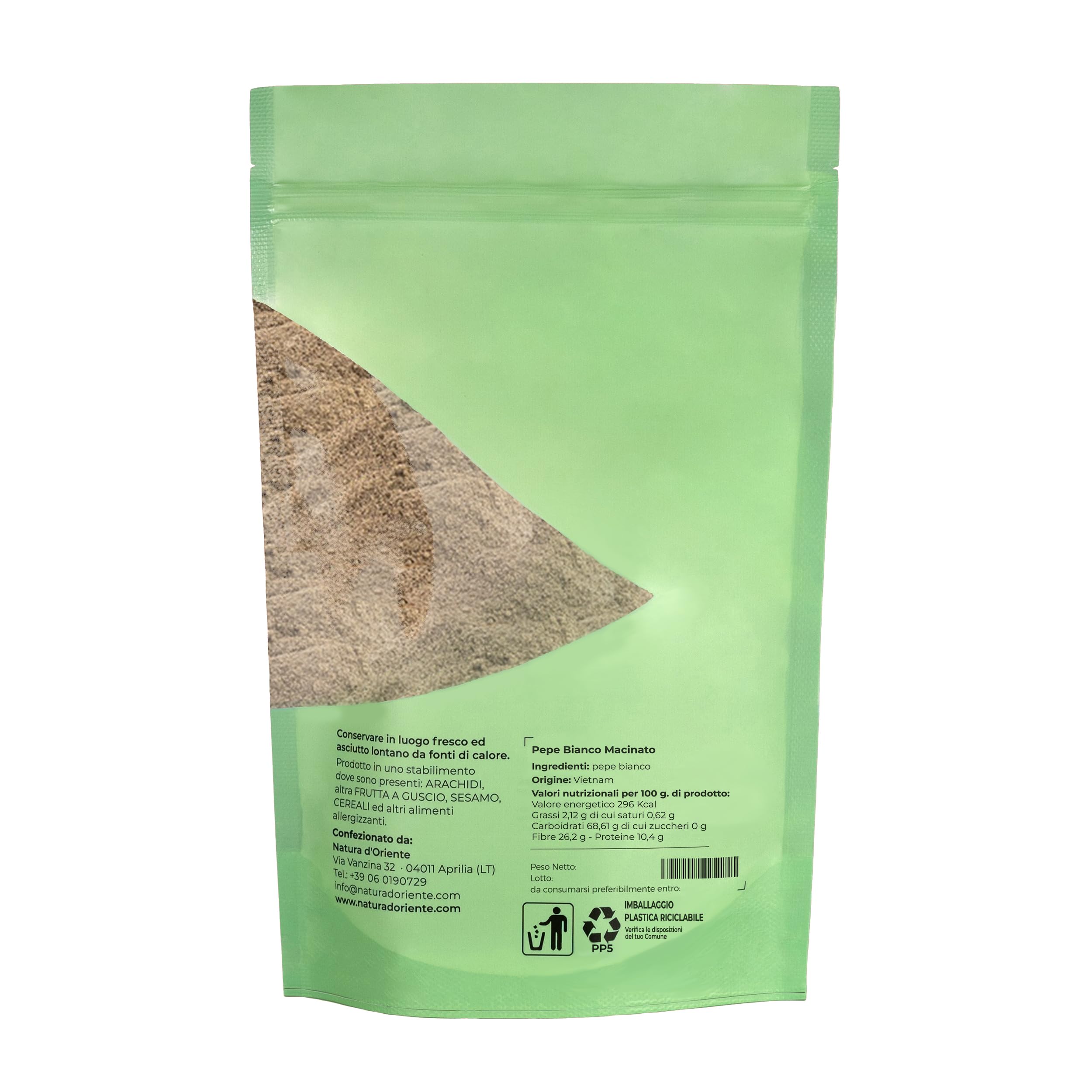 NATURA D'ORIENTE - Pepe bianco macinato 1000g | Alta qualità | Pepe d'eccellenza
