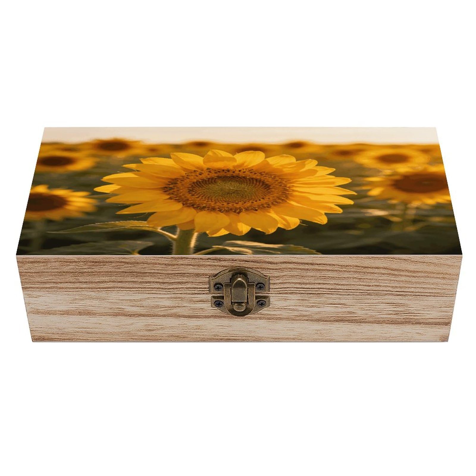 LZQPOEAS Sunflower Wooden Keepsake Box Wooden Storage Box Container with Hinged Lid Beautiful Wood Memory Box Decorative Jewelry Case for Crafts Art Hobbies & Trinket Storage