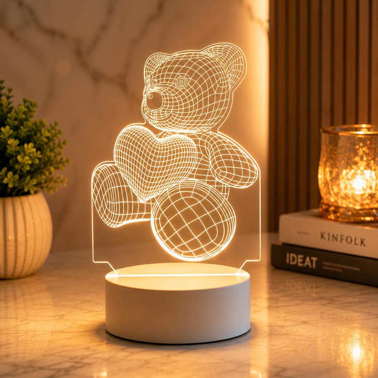 3D Teddy Bear LED Night Lamp with Heart Illusion | USB Powered Acrylic Night Light | Soft Warm Glow for Kids Bedroom, Nursery, Bedside Table, Home Decor, Valentine's Day & Birthday Gift-image-35