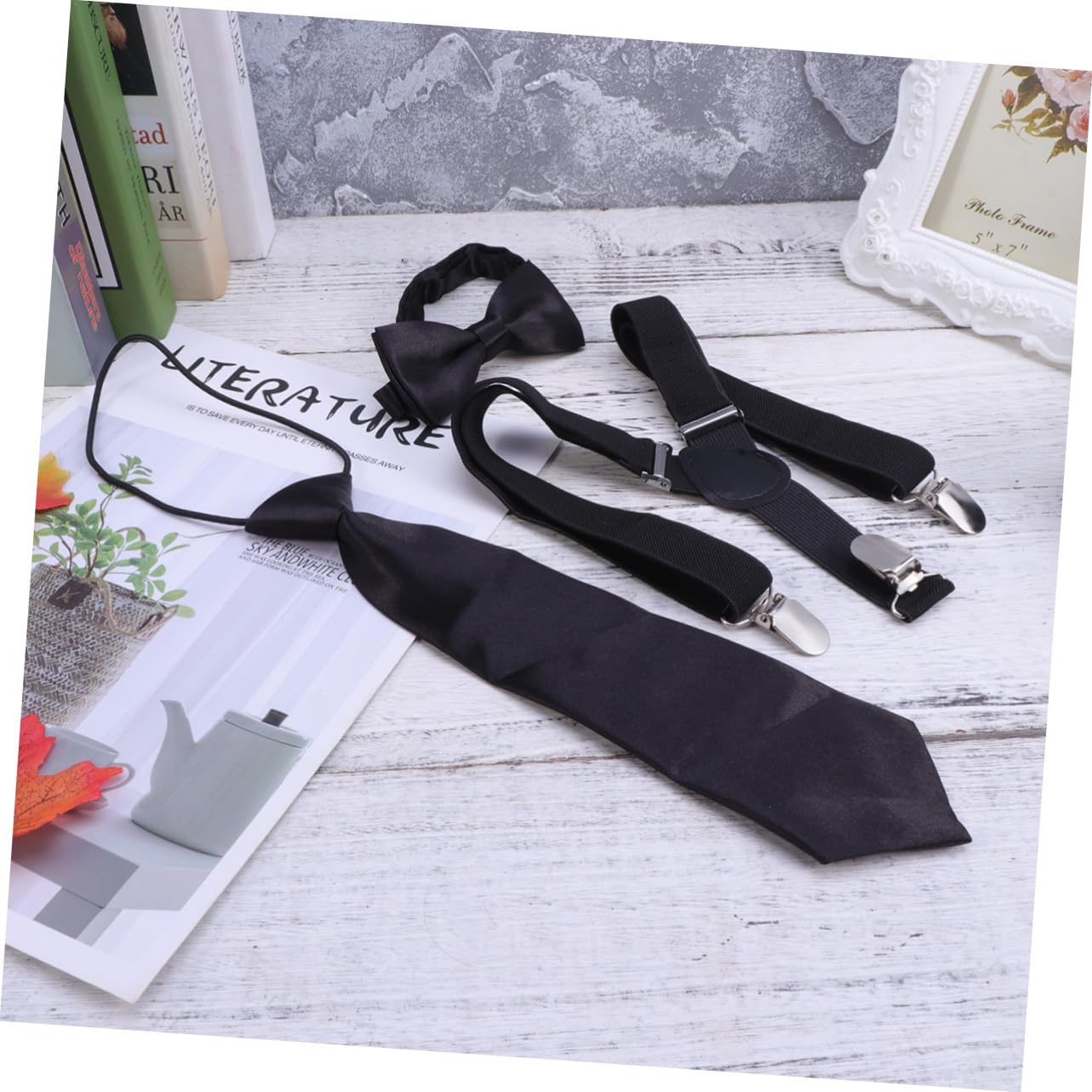 BESPORTBLE 3pcs 1 Set Tie for Suspenders Boys Necktie Black