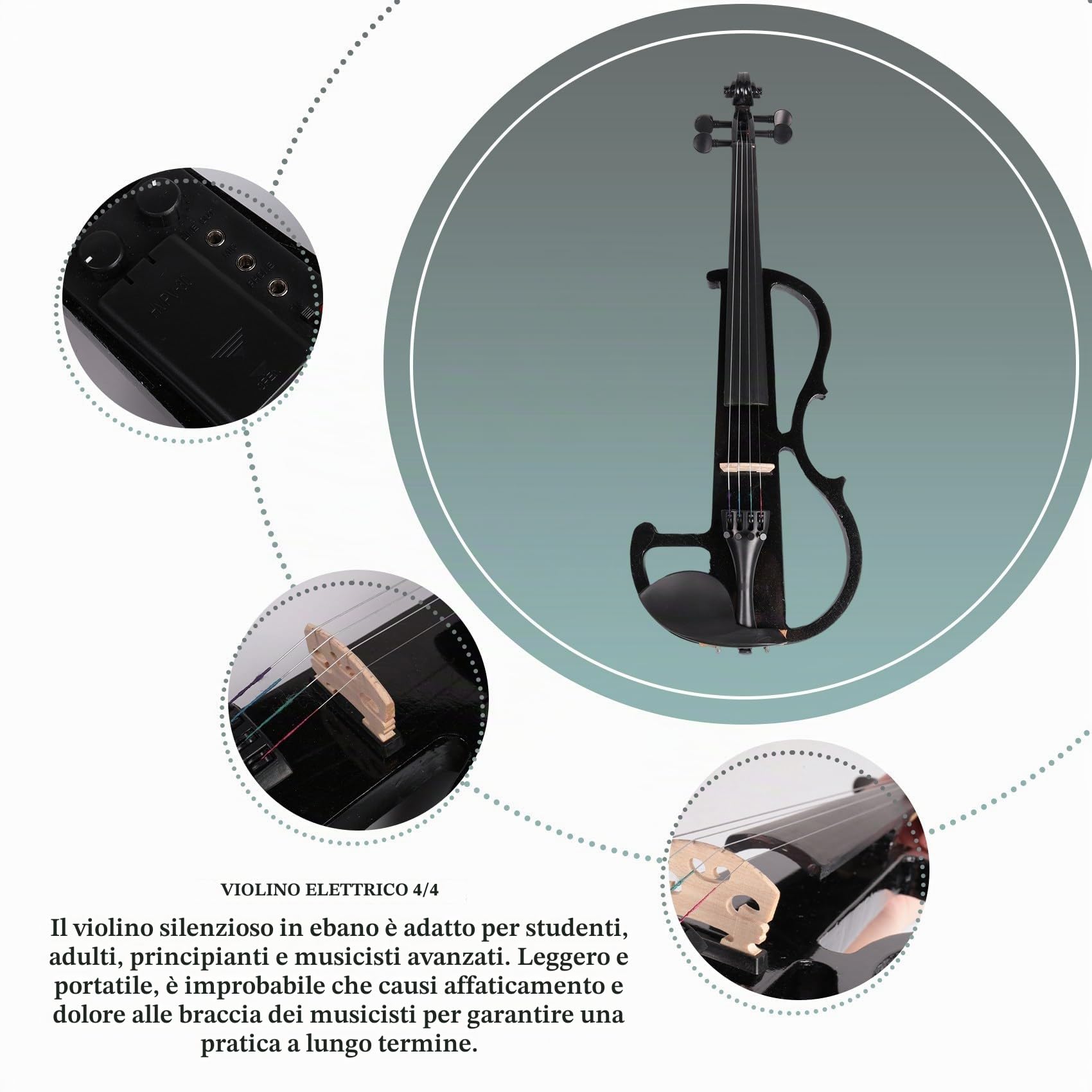 Violino elettrico 4/4 per principianti Violino silenzioso Violino elettrico Set introduttivo