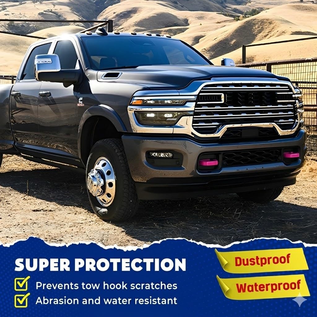 Tow Hook Covers Compatible with 2019 2020 2021 2022 2023 2024 2025 2026 Ram 2500/3500 Accessories - Tow Hitch Covers Fit for Ram Truck Accessories - Upgrade Design, Silicone Rubber (Deep Pink)