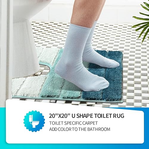 Miniatura 5 de SiliPacks Alfombras de baño de 20 x 20 pulgadas, antideslizantes, de microfibra, con forma de U, lavables a máquina, de secado rápido, para baño,