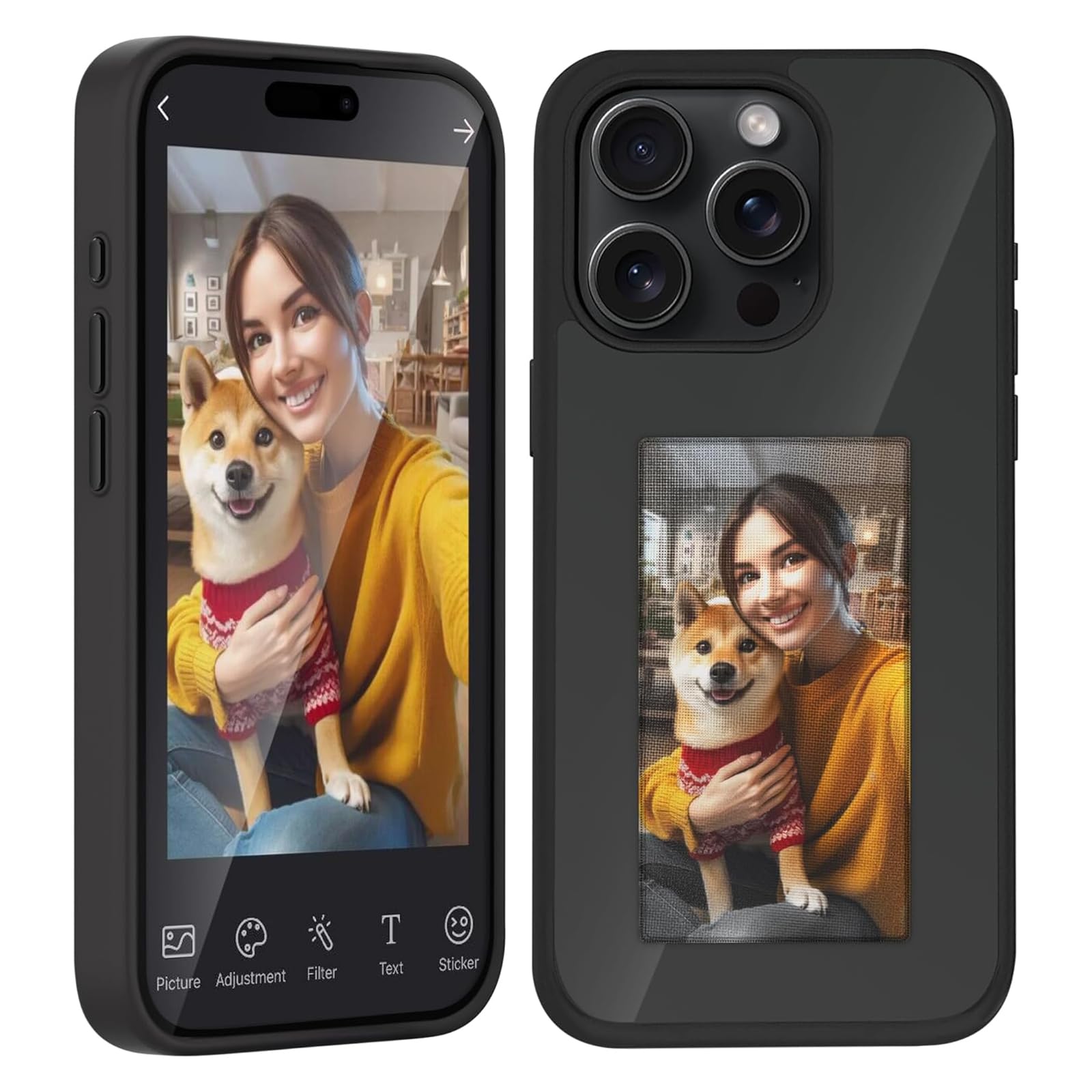 KASTWAVE Smart NFC Ink Phone Case Compatible for iPhone 15 Pro Max, Customizable E-Ink Screen DIY Images Long-Lasting Display Fast Transmission (Black)