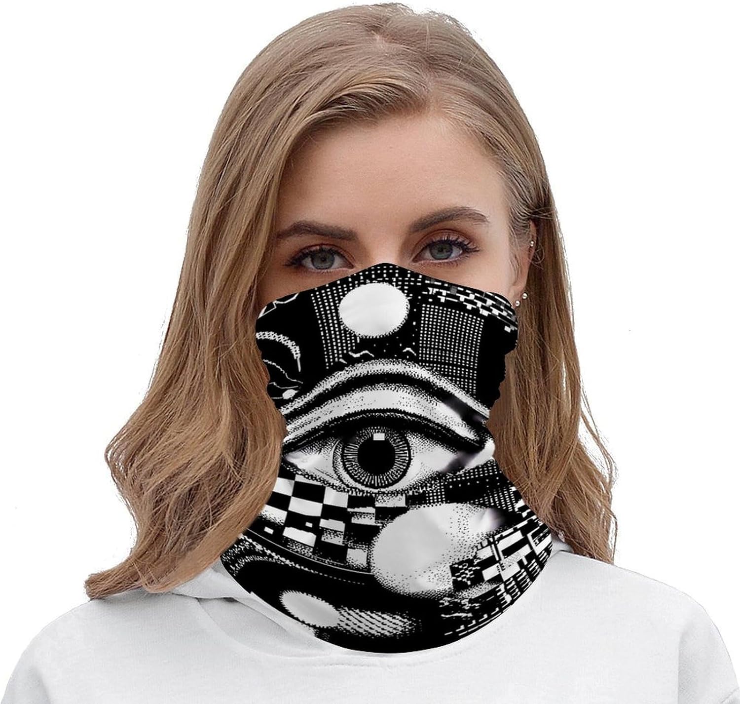Black White Mosaic Psychedelic Neck Gaiter Windproof Face Mask Bandanas for Men Women Cold Weather Scarf