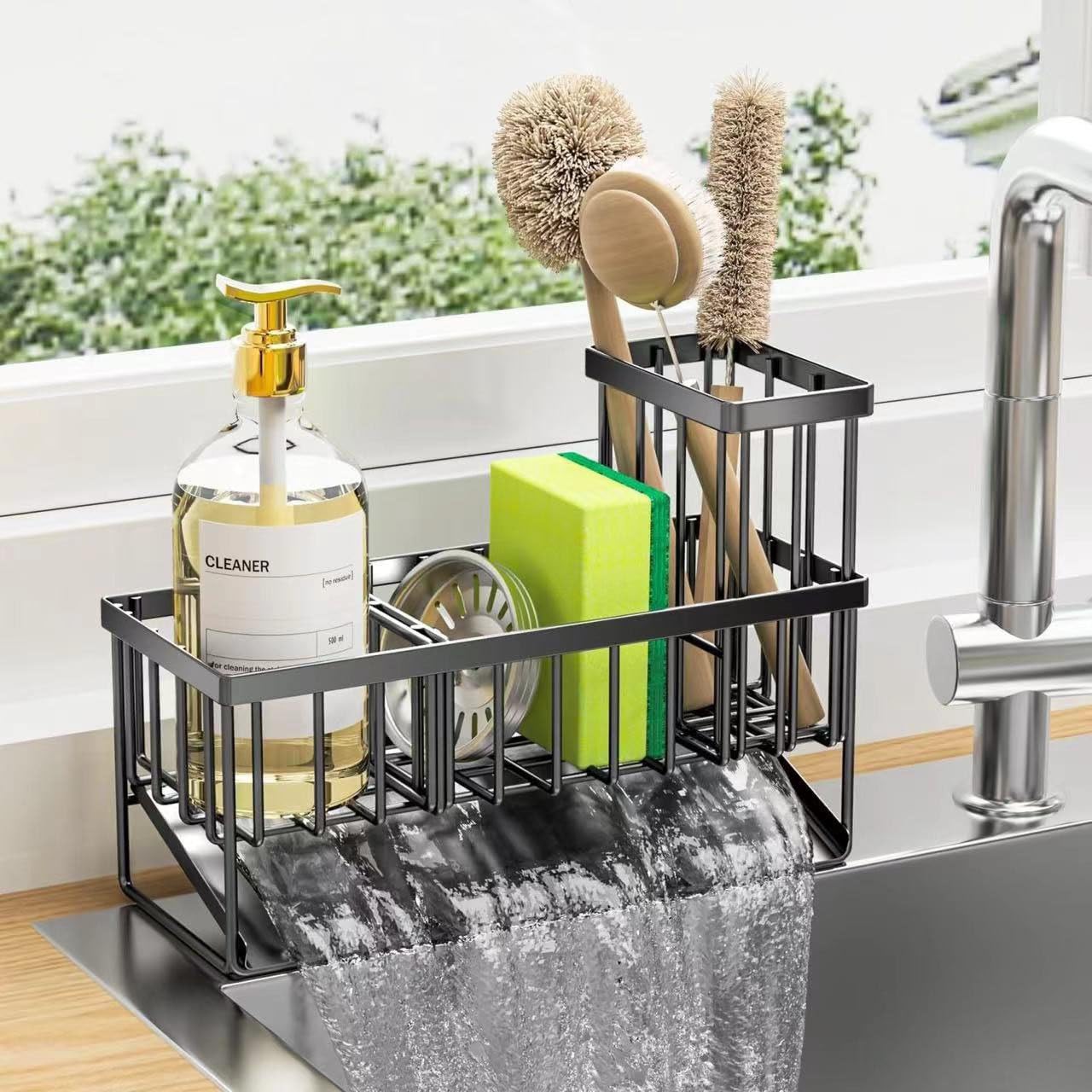 EEGAO Sponge Holder for Kitchen Sink,Kitchen Sink Organizer Countertop Rustproof 304 Stainless Steel,Soap Dispenser Organizers and Storage Essentials (B)