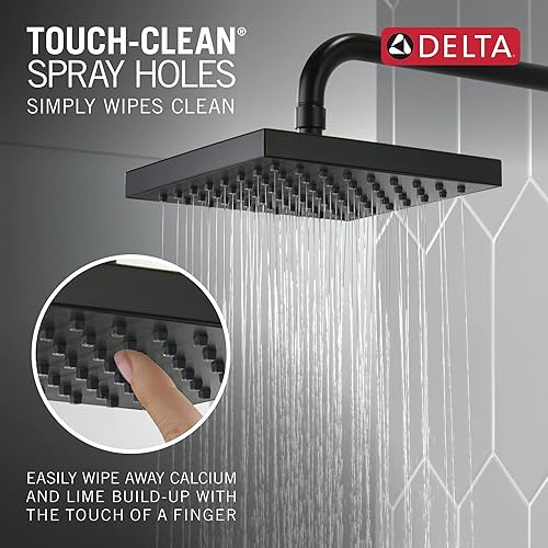 Miniatura 4 de Delta Faucet Cabezal de ducha de lluvia de un solo rociador, cabezal de ducha de lluvia, cabezal de ducha cuadrado negro, negro mate, cabezal de