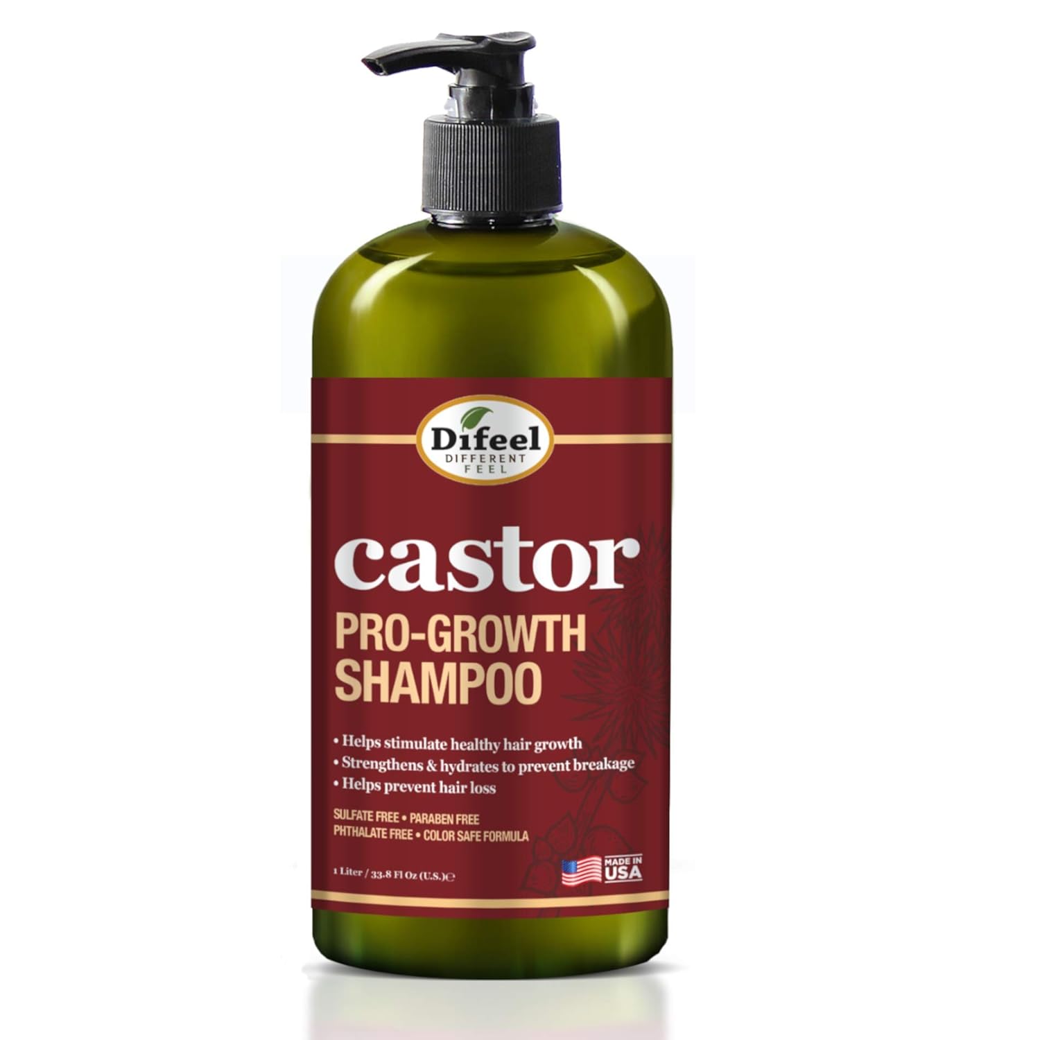 Difeel Castor Pro-Growth Shampoo 33.8 oz. - Made with Natural Castor Oil for Hair Growth, Sulfate Free Shampoo