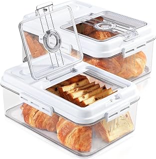 ANYPROLUS Bread Box for Homemade Bread Boxes for Kitchen Counter Airtight, Time Recording Bread Storage Container with Lid, Bread Containers Storage Airtight Loaf Bread Keeper, White