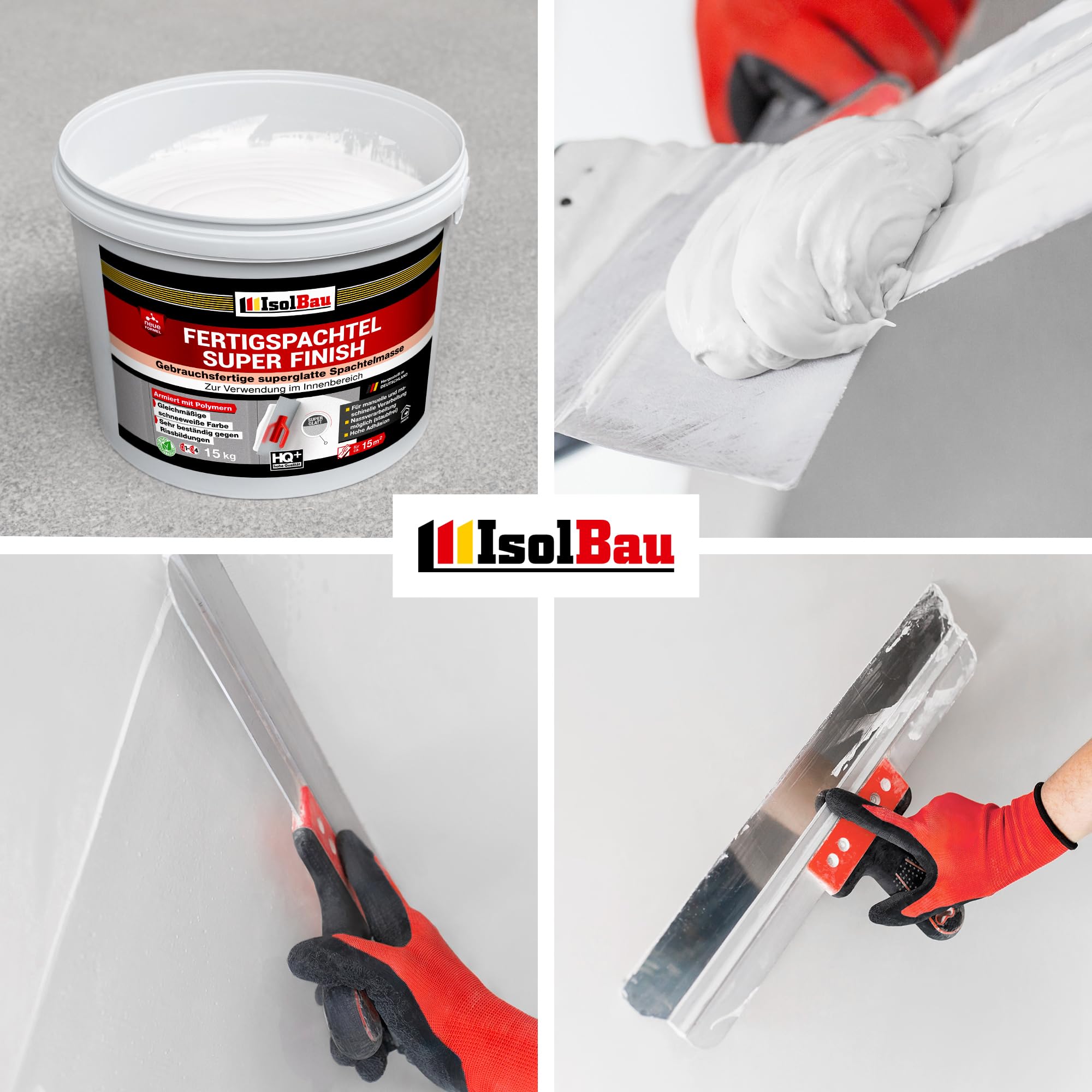 Isolbau Super Finish Spachtel 50 kg, Glättspachtel Fugenspachtel, Gebrauchsfertige Polymer-Gips Fertigspachtel Spachtelmasse für innen, Weiß Q1-Q10