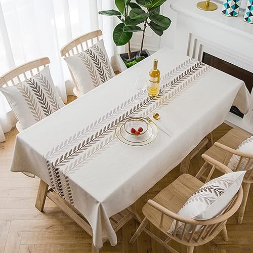 Miniatura 2 de Mantel rectangular de lino, tela impermeable, arpillera rústica, bohemio, bordada, con borlas, para fiestas, campamentos, pícnic, decoración de mesa