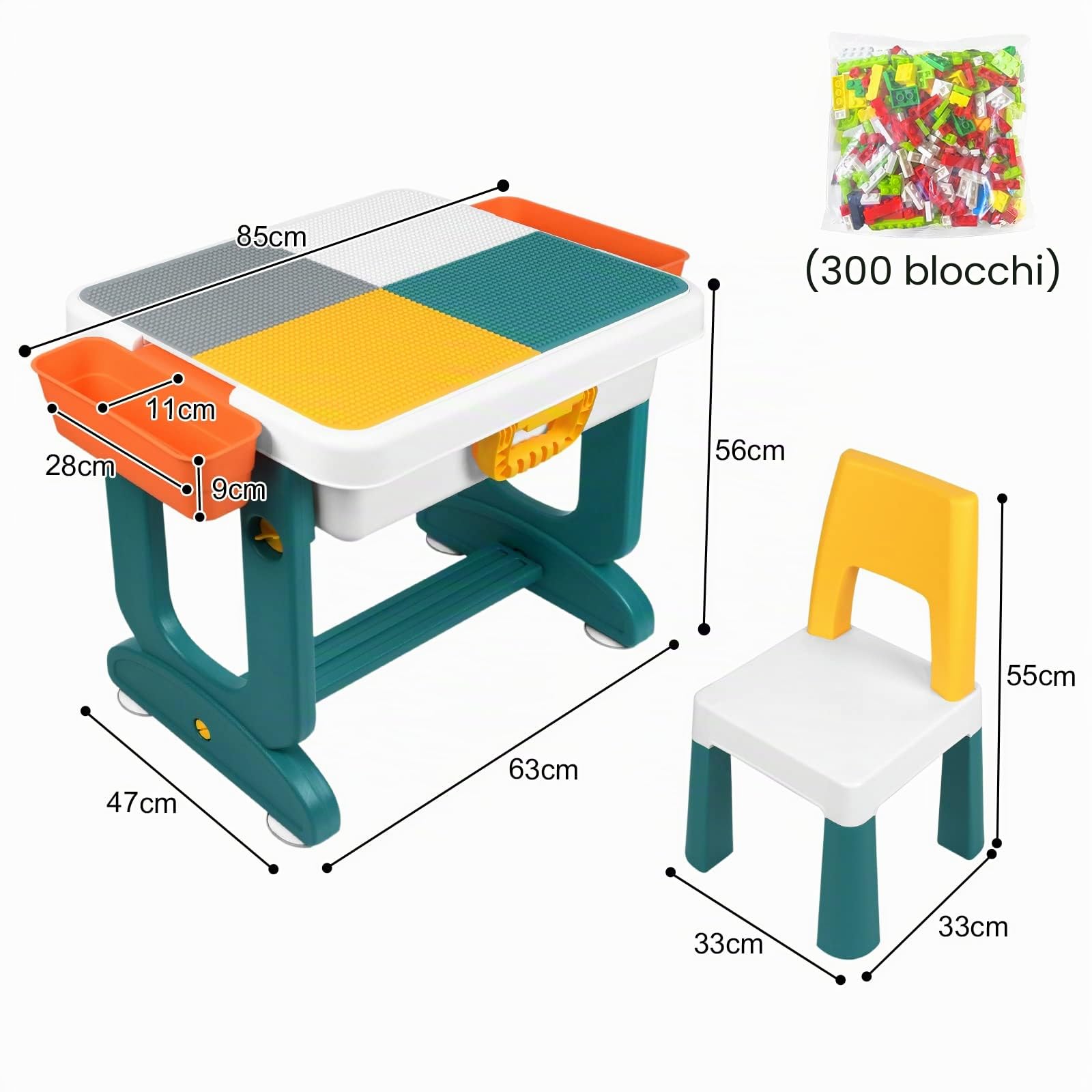LARS360 Set di mobili per bambini con tavolo e sedie, gruppo multifunzionale con tavolo da costruzione, tavolo per attività a doppio lato, tavolo da gioco per bambini da asilo (fornito con 300