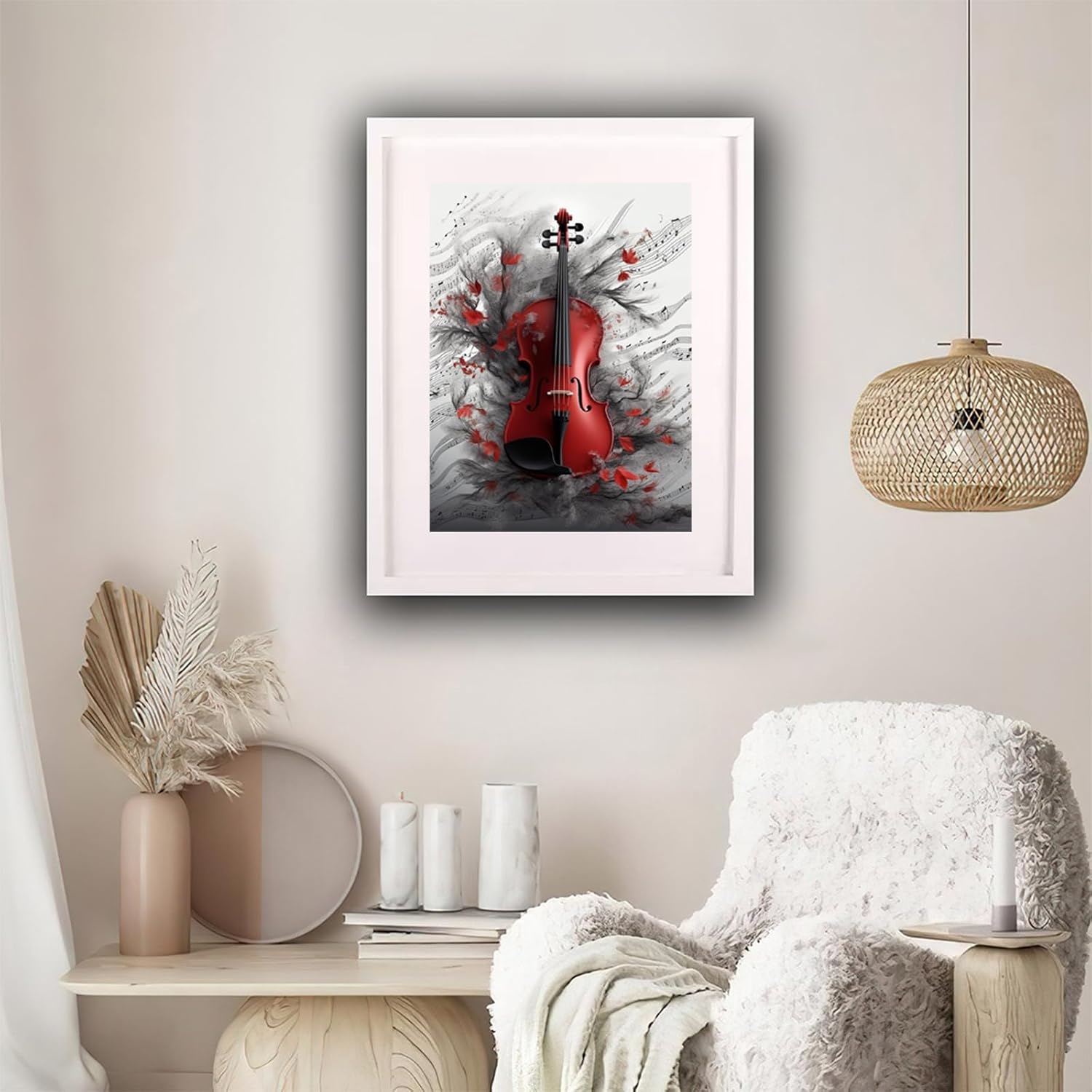TUTUMAY21 Violin Cello Music Musical Notes Diamond Art Painting, Musical Instrument Diamond Painting, DIY Round Full Drill 5D Diamond Art Christmas Xmas Holiday Decor 12x16inch