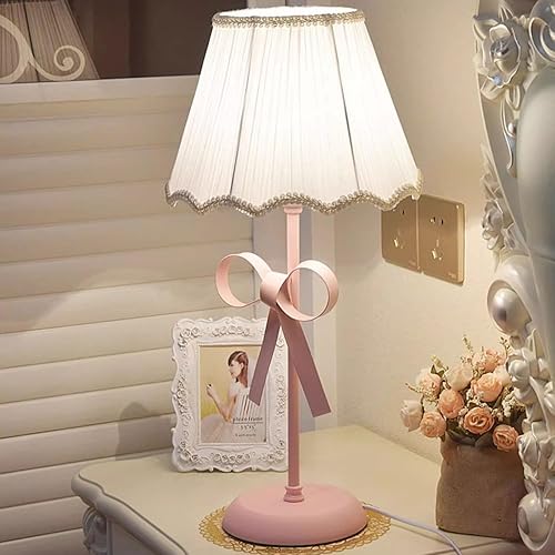 Miniatura 2 de Lámpara de mesa blanca nórdica para dormitorio de niña, lámpara de mesa rosa con pantalla de tela, decorativa y moderna, mesita de noche, mesita de